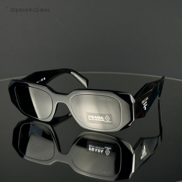 Prada PR17WS 1AB07Z Sunglasses Shiny Black Mirror Rectangle Unisex - Picture 7 of 10